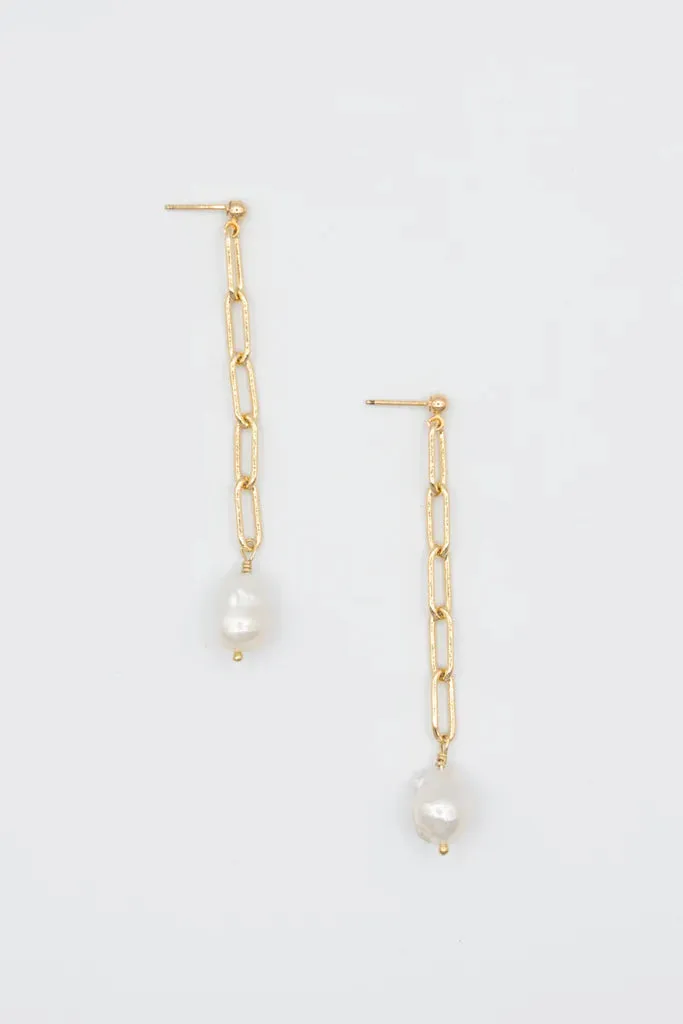 Susan Rifkin Pearl Drop Chain Earrings | Gold   Silver