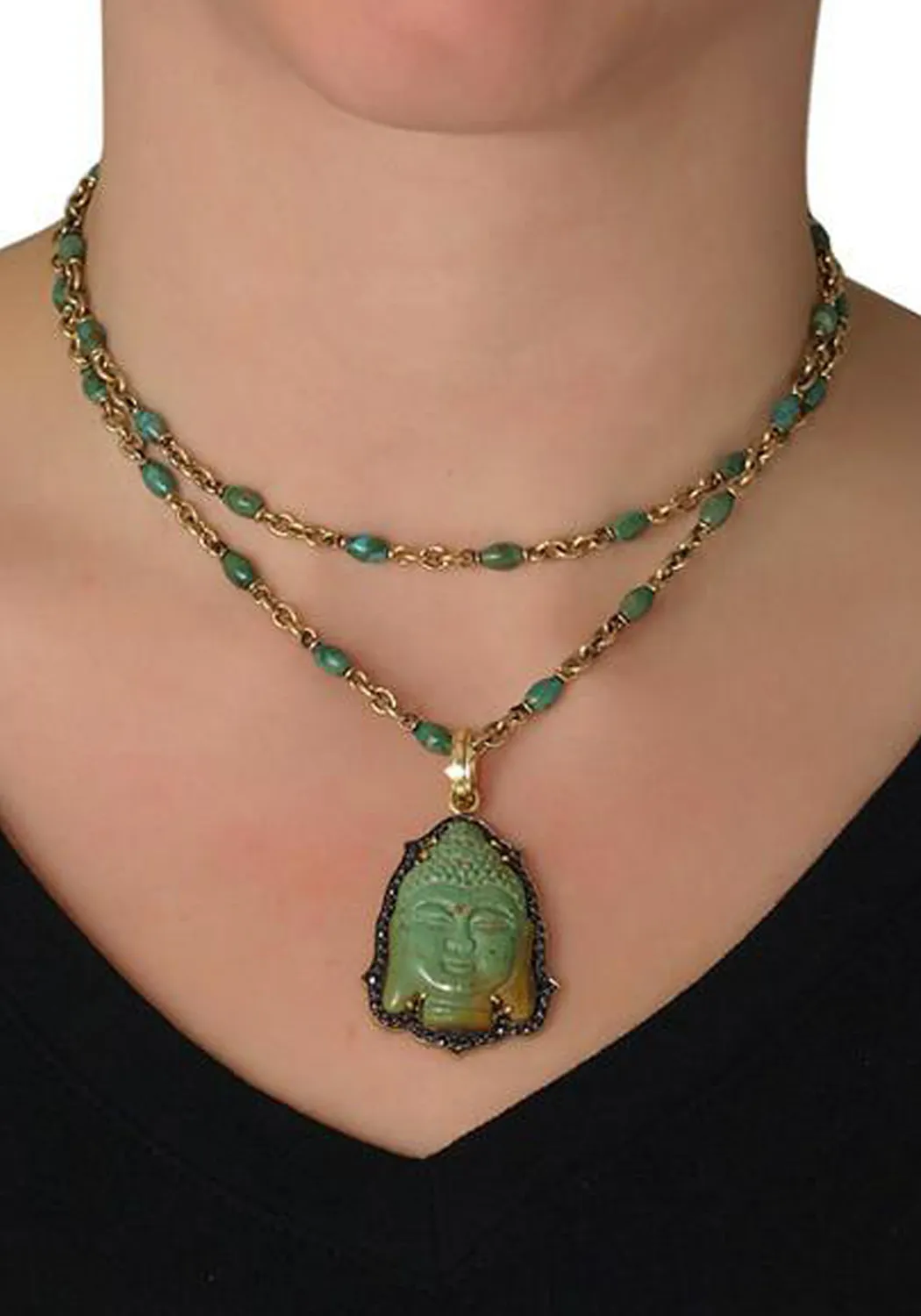 Sylva & Cie 14KYG Green Turquoise Bead Necklace | 30"