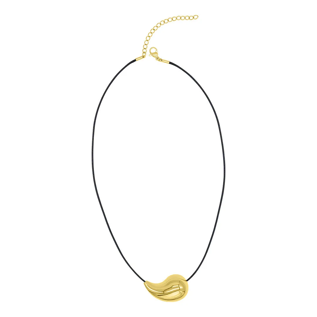 Tarnish Resistant 14k Gold Plated Adjustable Teardrop Black Chord Necklace