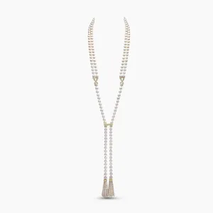 Tassel 18K Gold Freshwater Pearl and Diamond Necklace