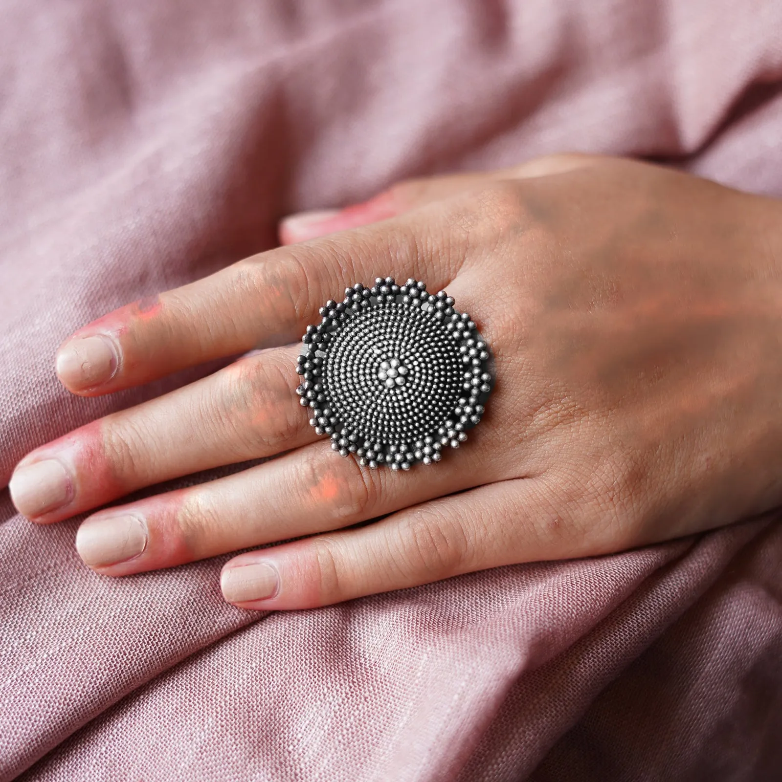 Teejh Opal Silver Oxidised Ring