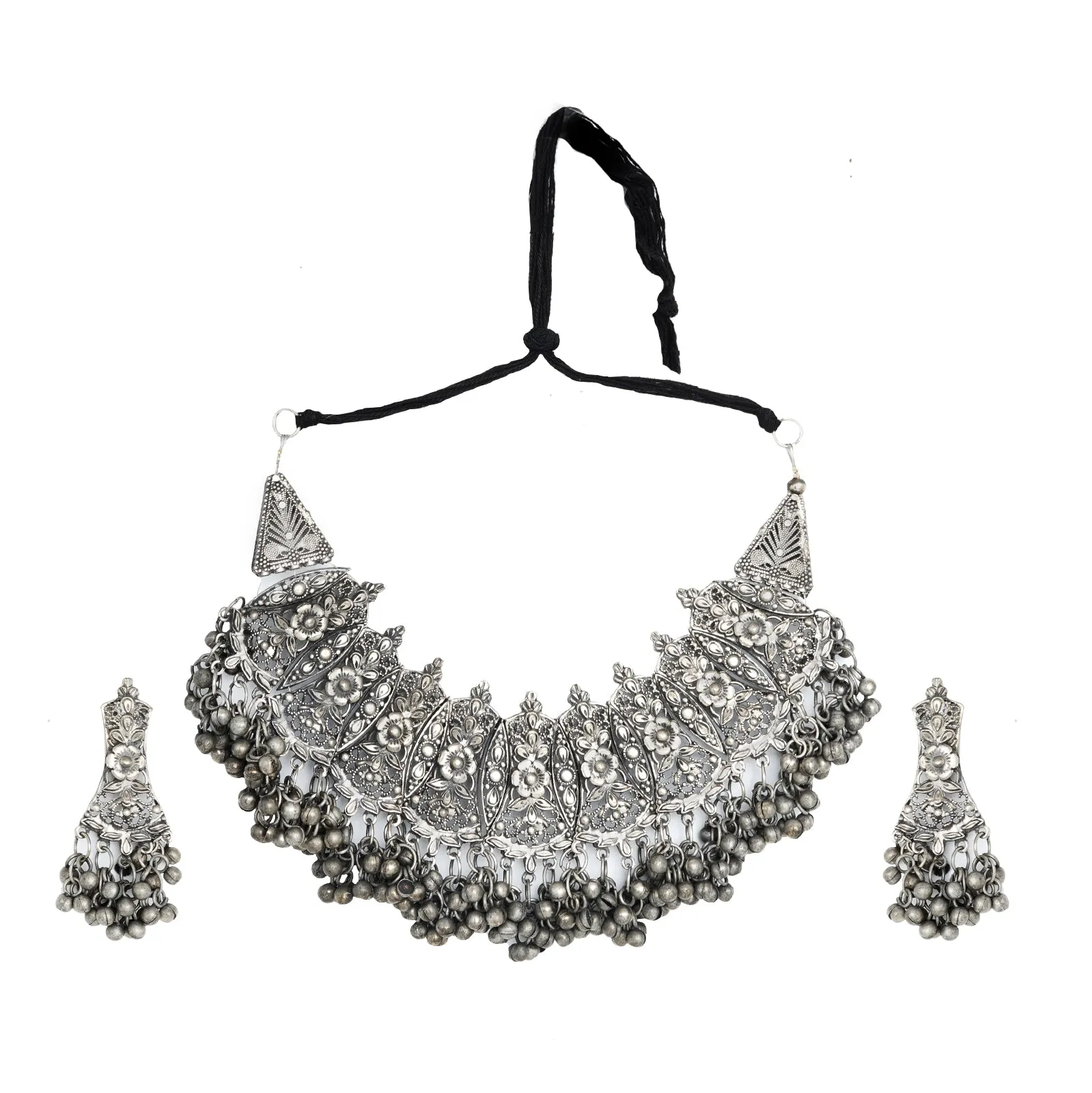 Teejh Shreejal Antique Silver Oxidised Necklace Set