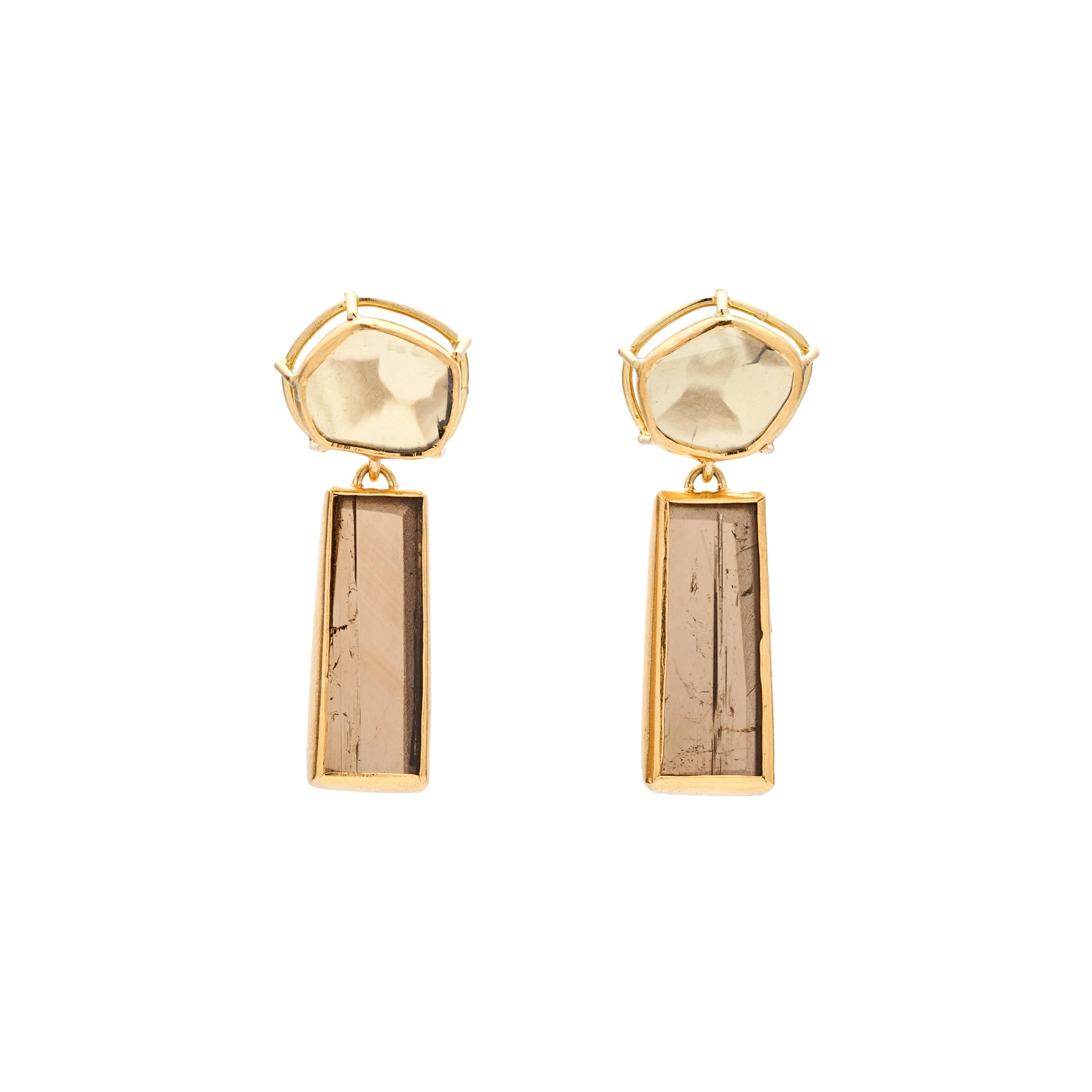 Tura Sugden 18k/22k Diamond Slice & Tourmaline Drop Earrings