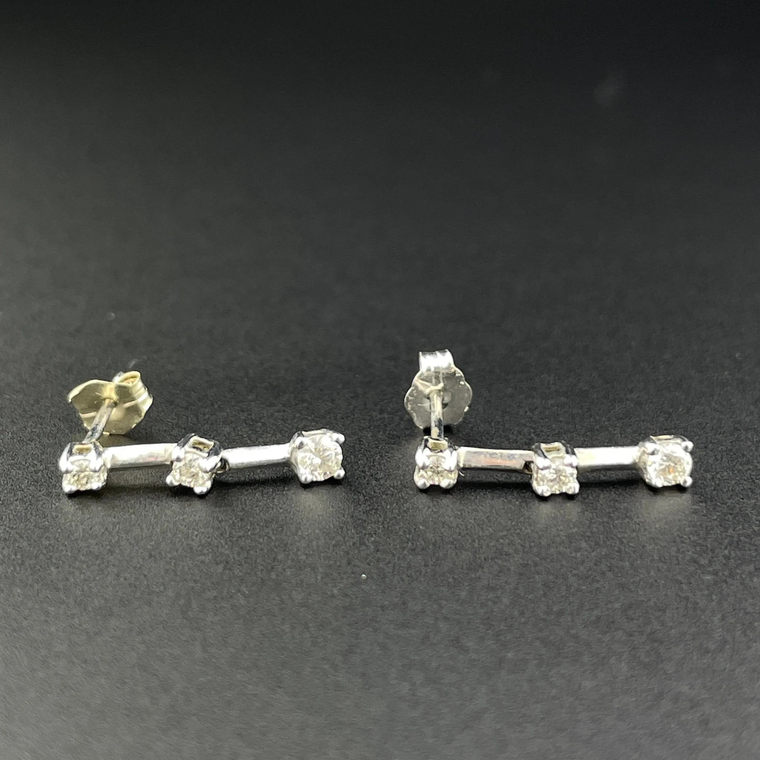 Vintage 10K White Gold Diamond Journey Earrings