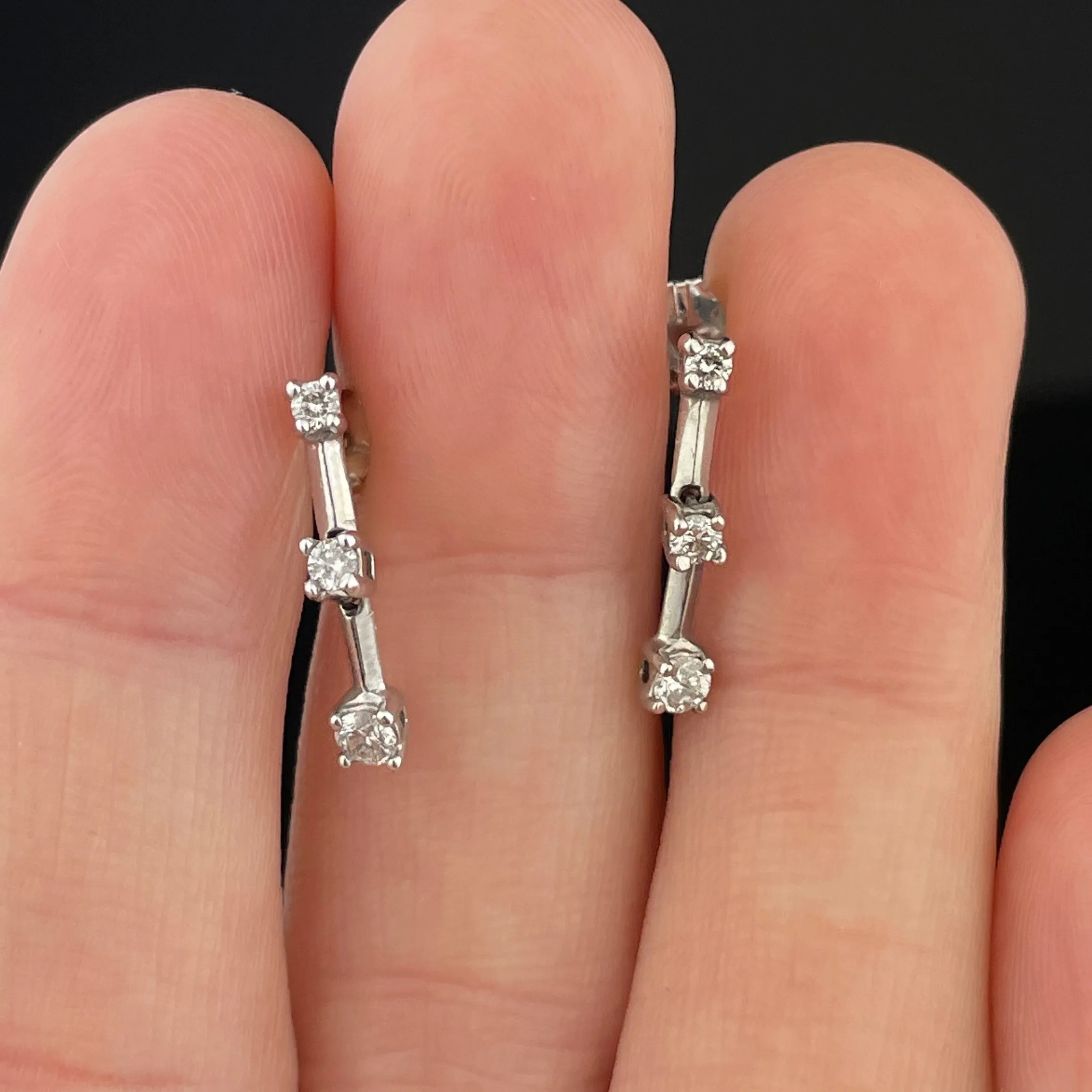 Vintage 10K White Gold Diamond Journey Earrings