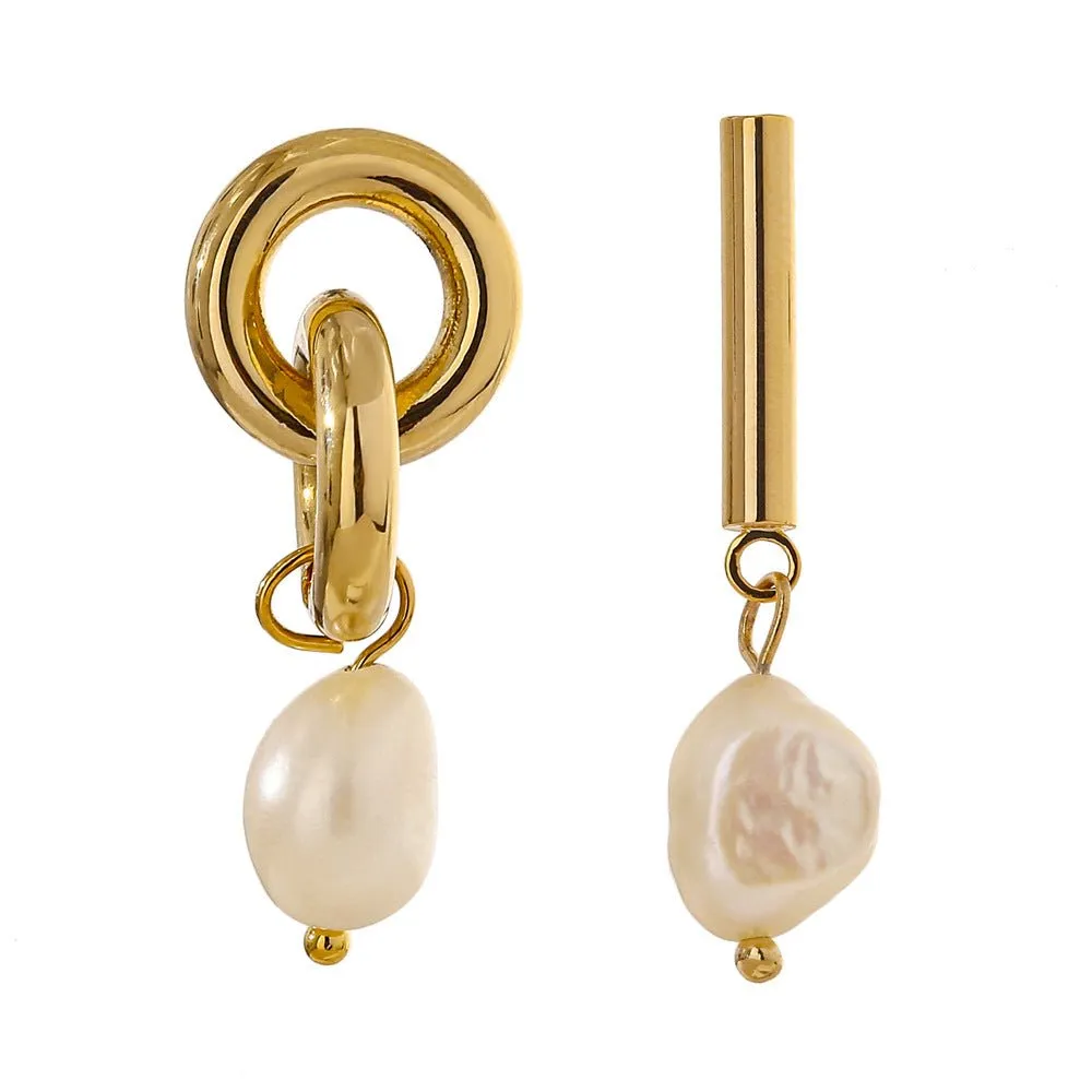 Vintage Style Pearl and 14K Gold Circle Earrings