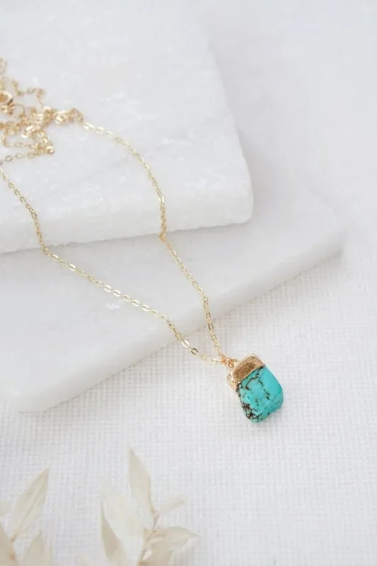 Xander Kostroma Turquoise Stone Pendant Necklace in Gold - 42 cm   extension Healing Crystal Jewelry for Protection, Clarity & Balance