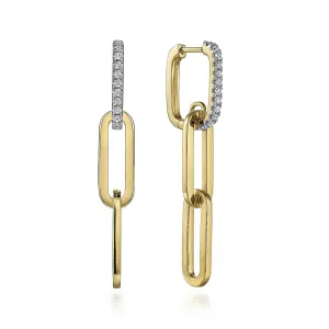 Yellow Gold Diamond Paperclip Link Chain Drop Huggie Earrings, 0.30 cttw